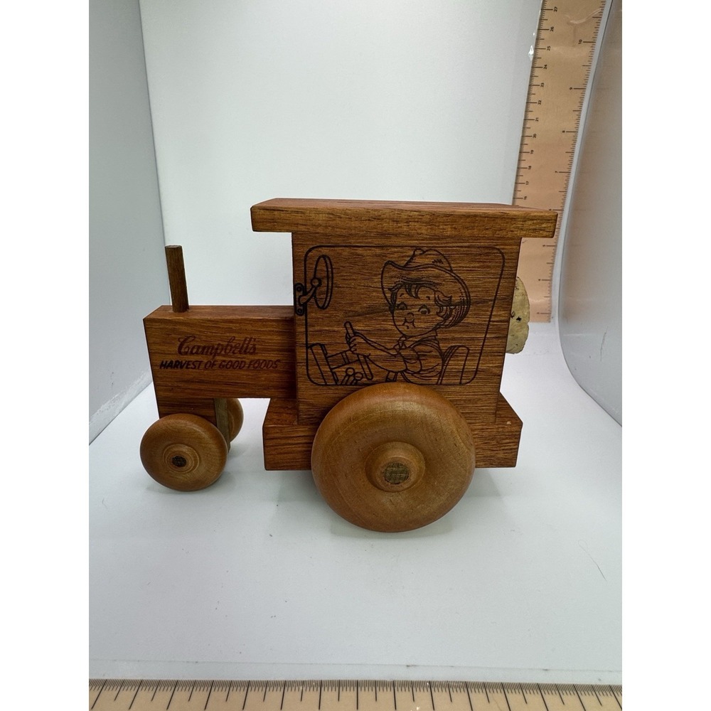 Campbell's "Harvest of Good Foods"  1988 Wooden tractor Coin Bank Corked - Picture 3 of 5